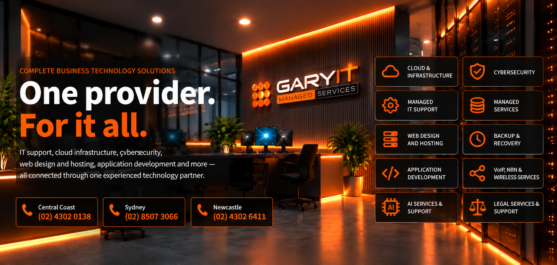One provider. For it all. GARYIT connected cloud, cybersecurity, web hosting, application development and IT support