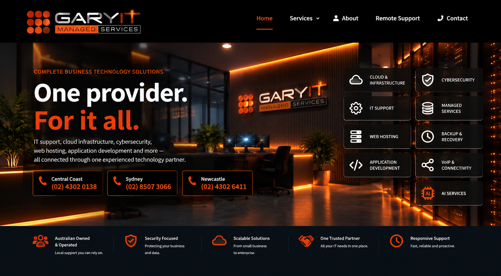 One provider. For it all. GARYIT connected cloud, cybersecurity, web hosting, application development and IT support